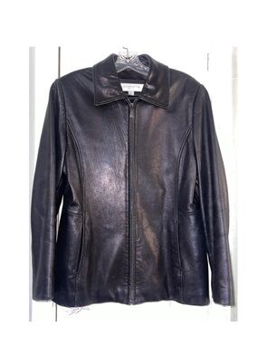Liz Claiborne Classic Black Leather Zip-Front Women's Jacket